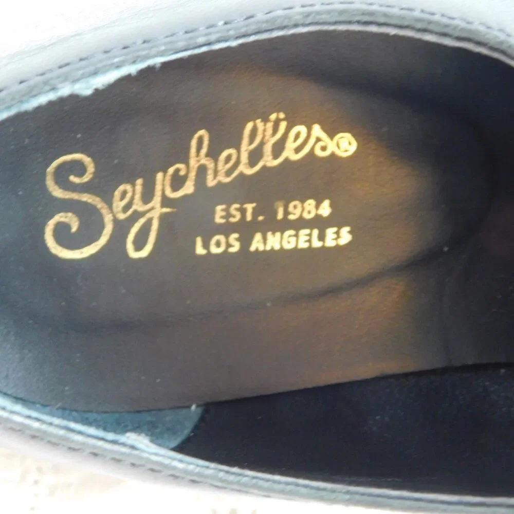 Seychelles Leather Loafers 7.5 Catch Me Black Cream Buckle Shoes Womens Retro